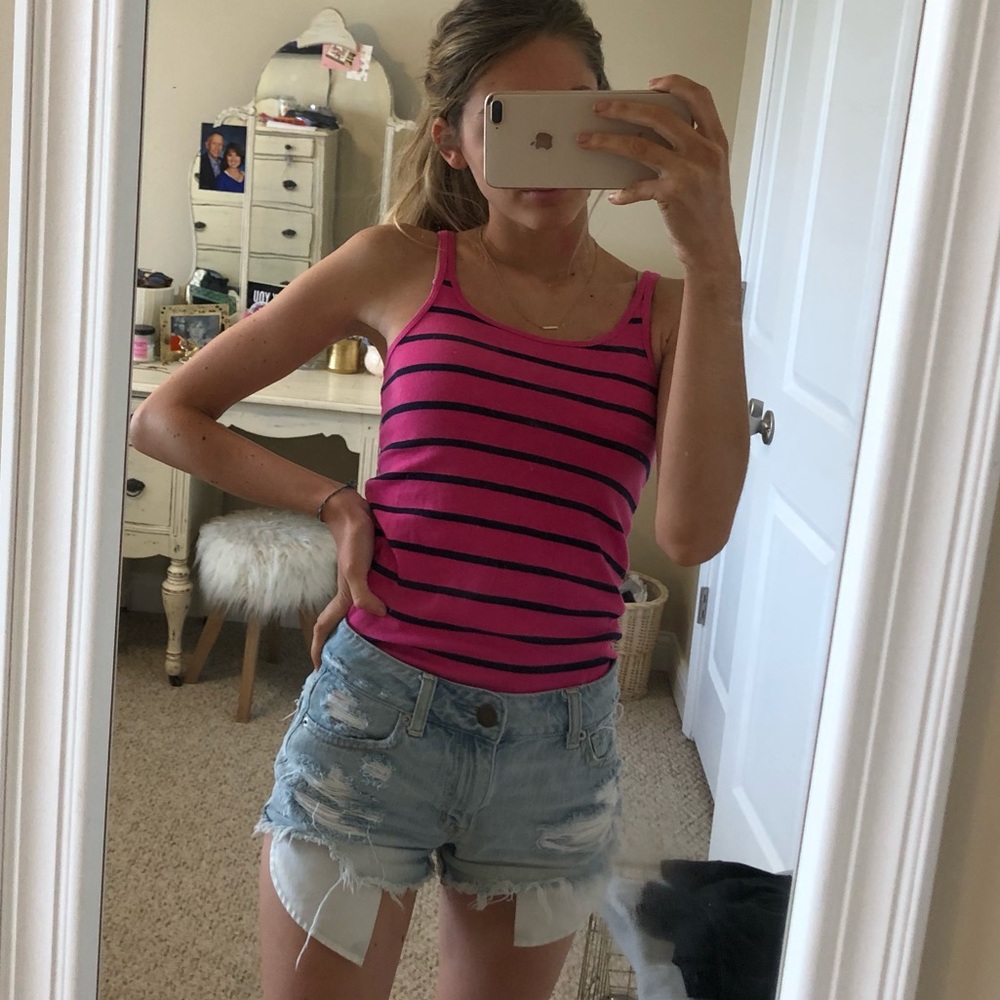 Gap Stretch Hot Pink with Navy Stripes Tank Top